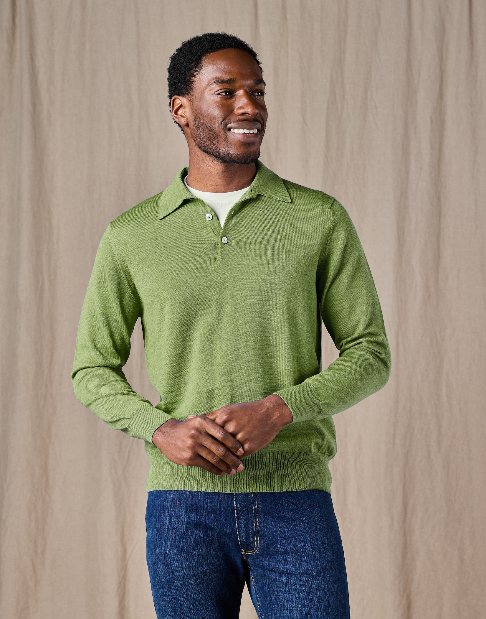 Merino Polo Collar Jumper - Green