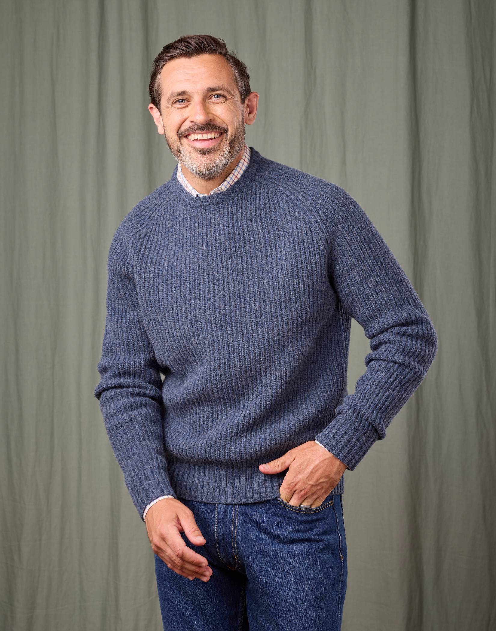 Whitby Rib Crew Neck Jumper - Blue