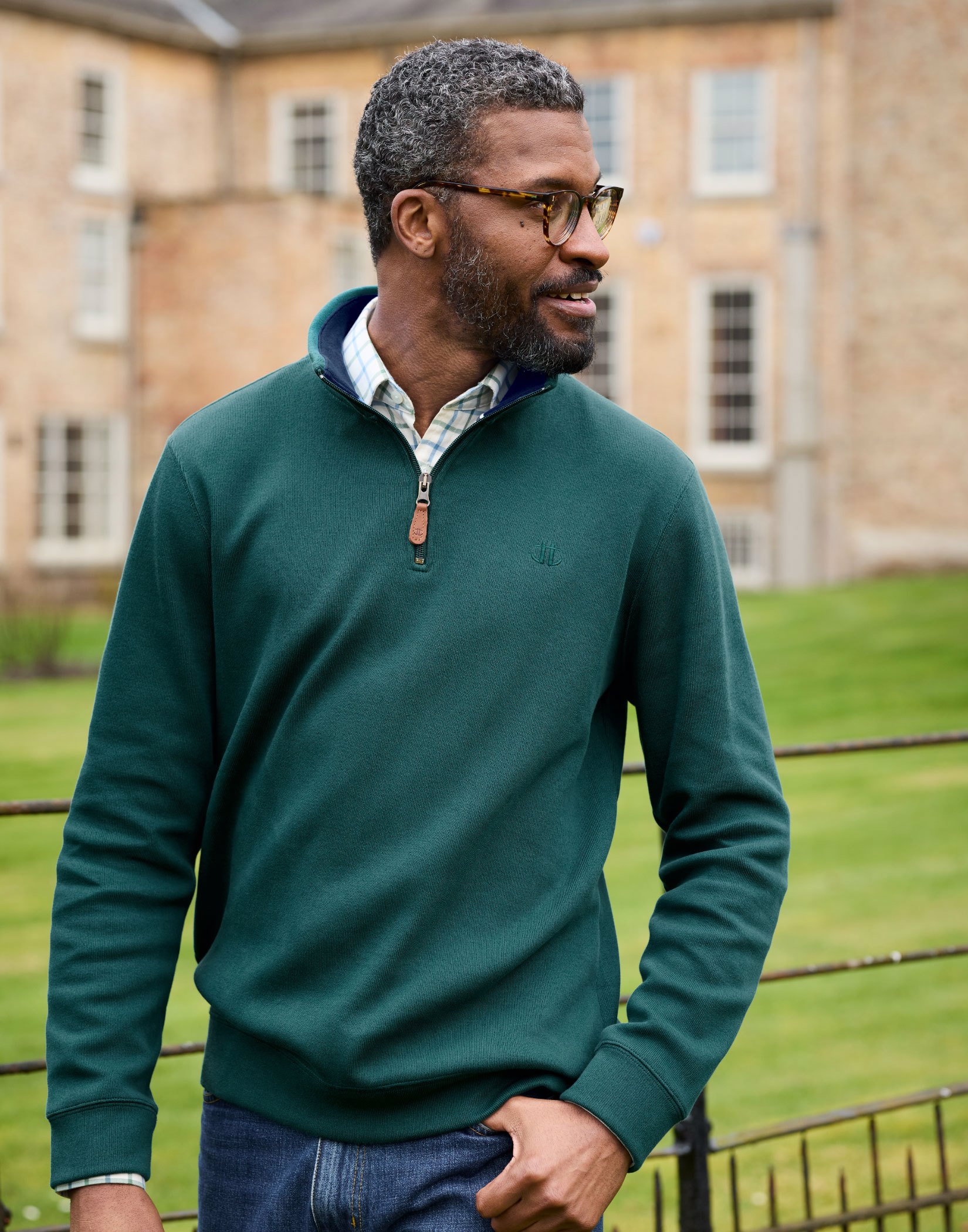 Half Zip Jersey Sweatshirt - Dark Green