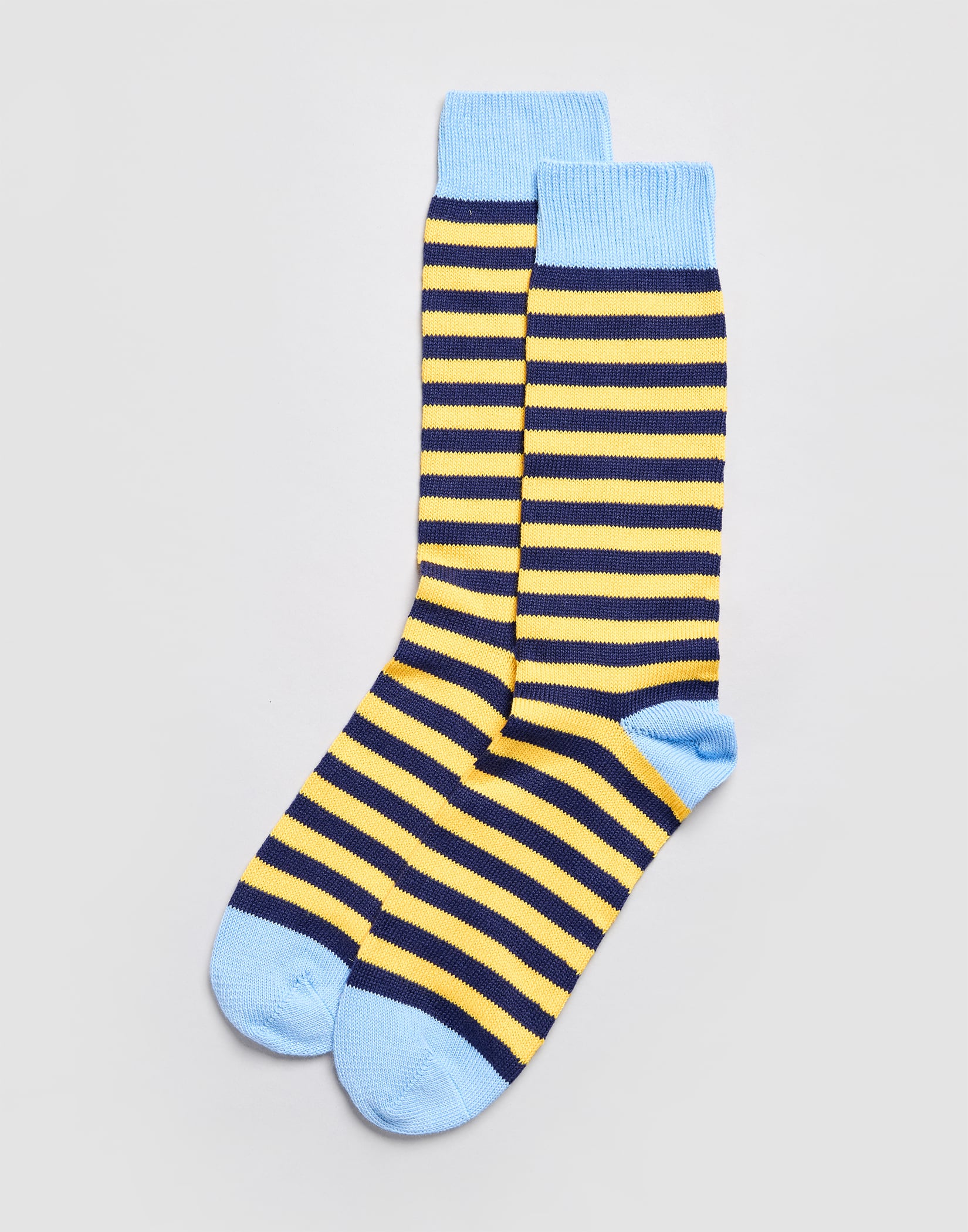 Stripey Cotton Socks - Yellow/Navy