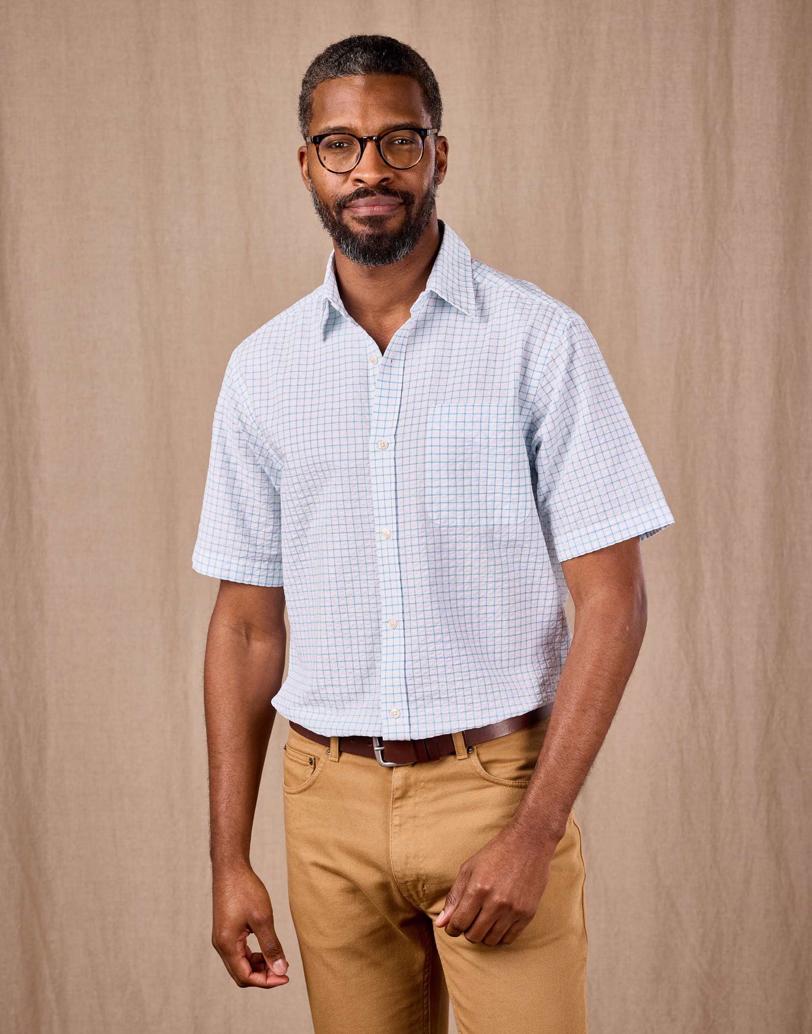 Seersucker Shirt Short Sleeve - Aqua Check