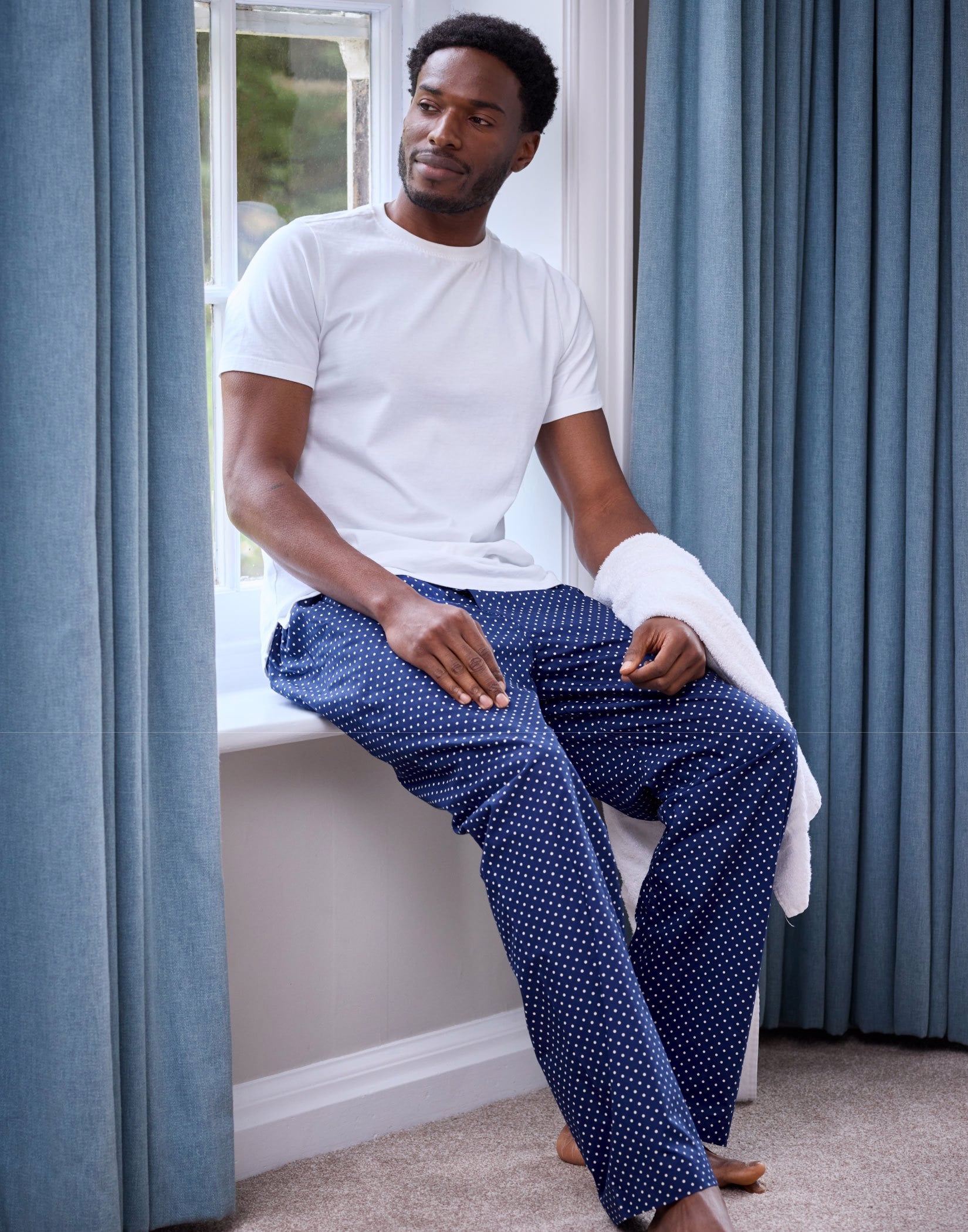 Pyjama Bottoms - Navy/White Polkadot (fine)