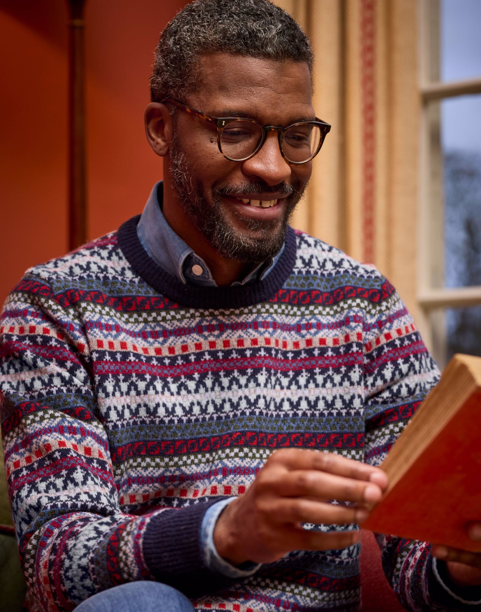 Fair Isle Crew Neck Jumper - Blue/Red