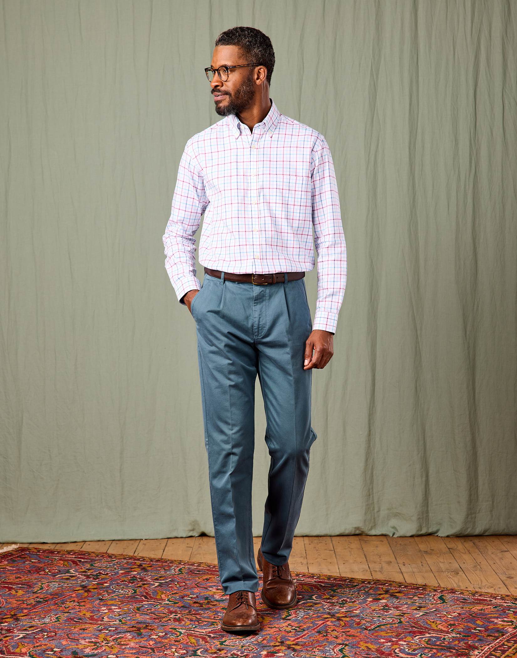 Pleated Front Chinos - Petrol Blue