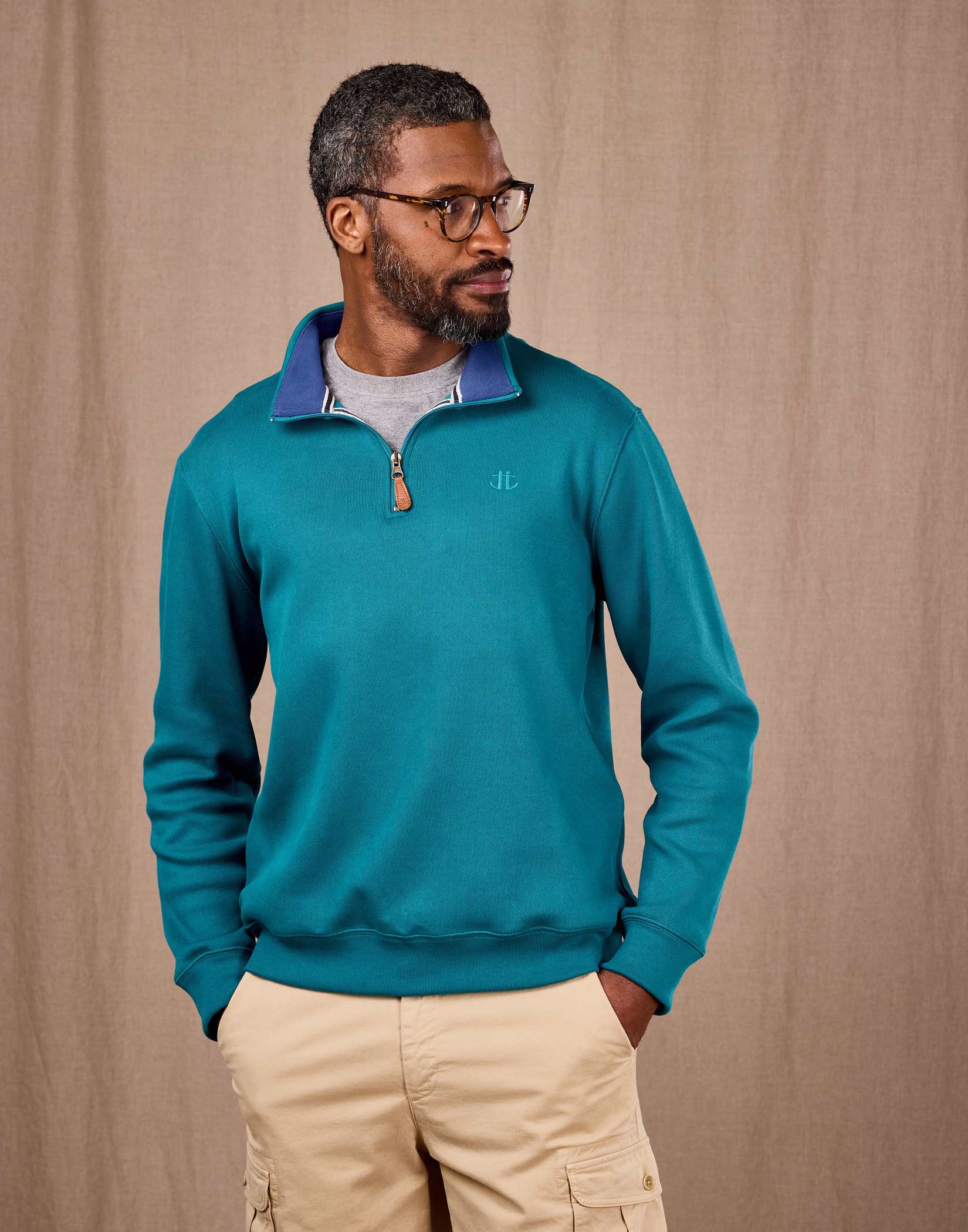 Half Zip Jersey Sweatshirt - Teal