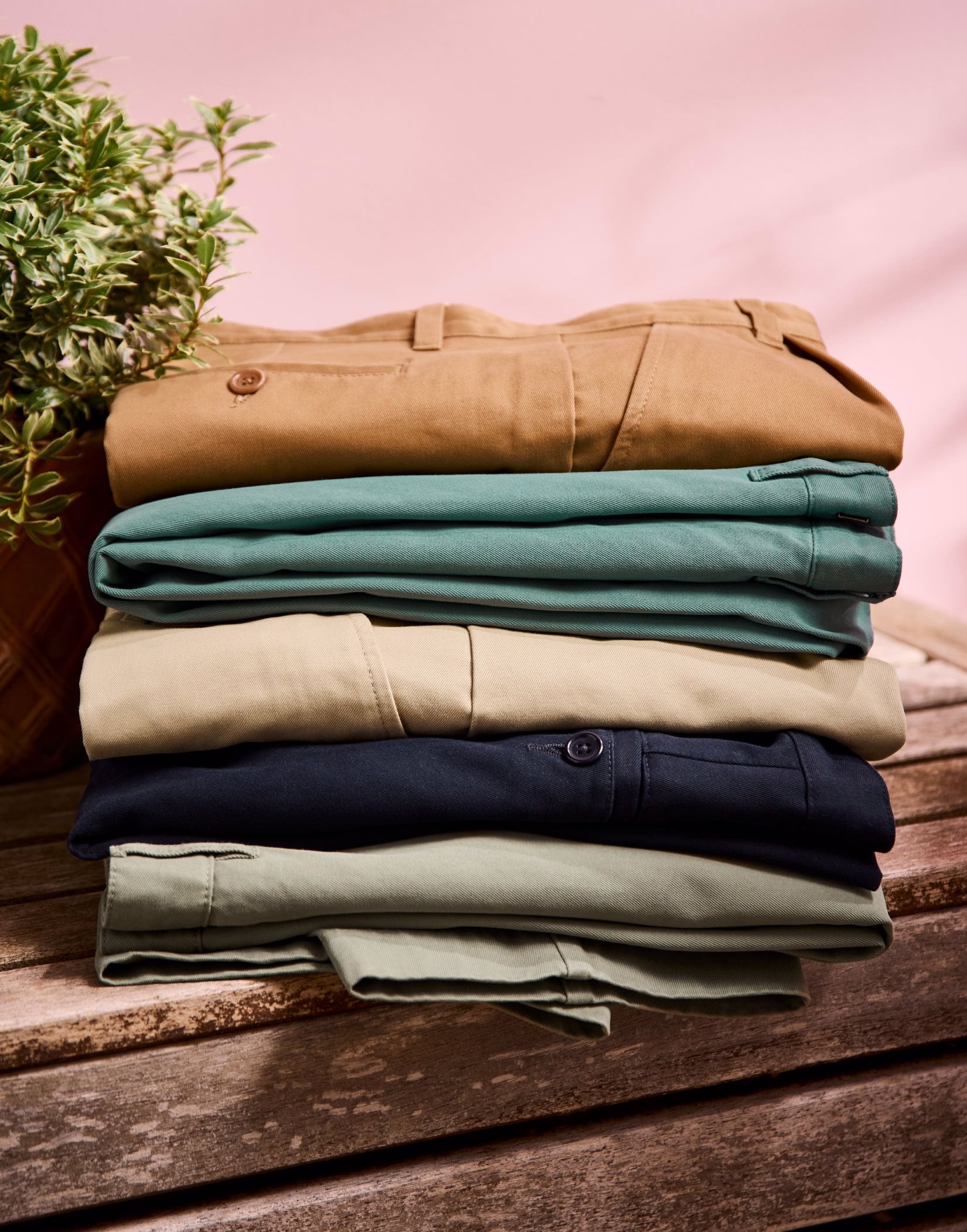 Flat Front Chino Trousers - Sage