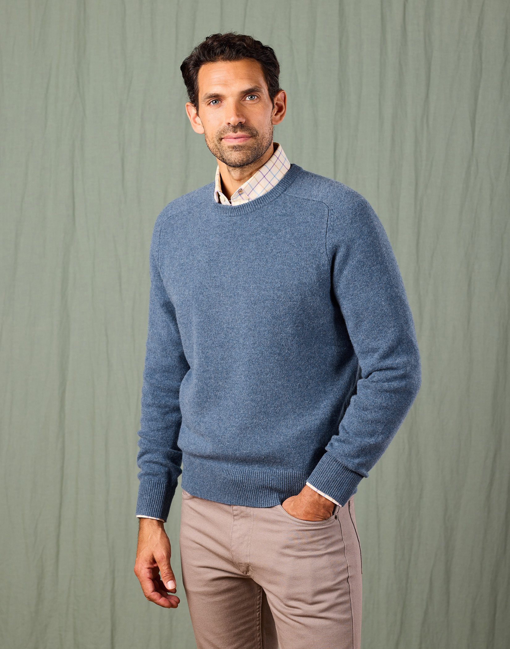 Lambswool Crew Neck Jumper - Blue
