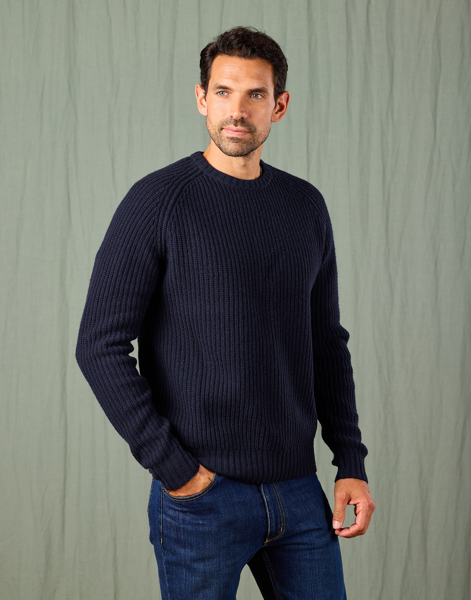 Whitby Rib Crew Neck Jumper - Navy