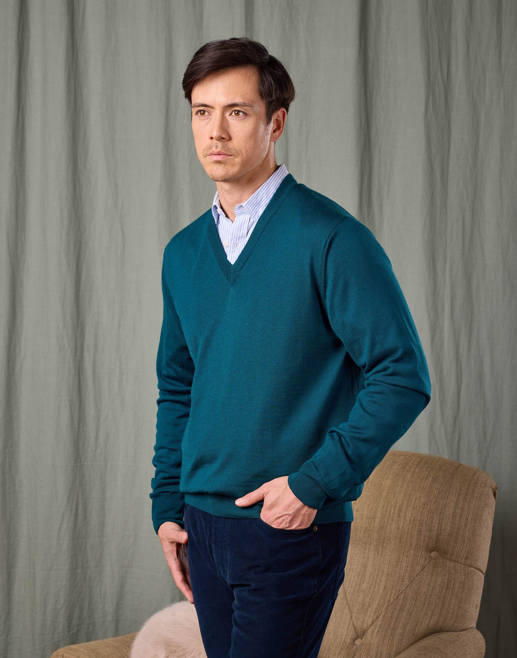 Merino V Neck Jumper - Teal