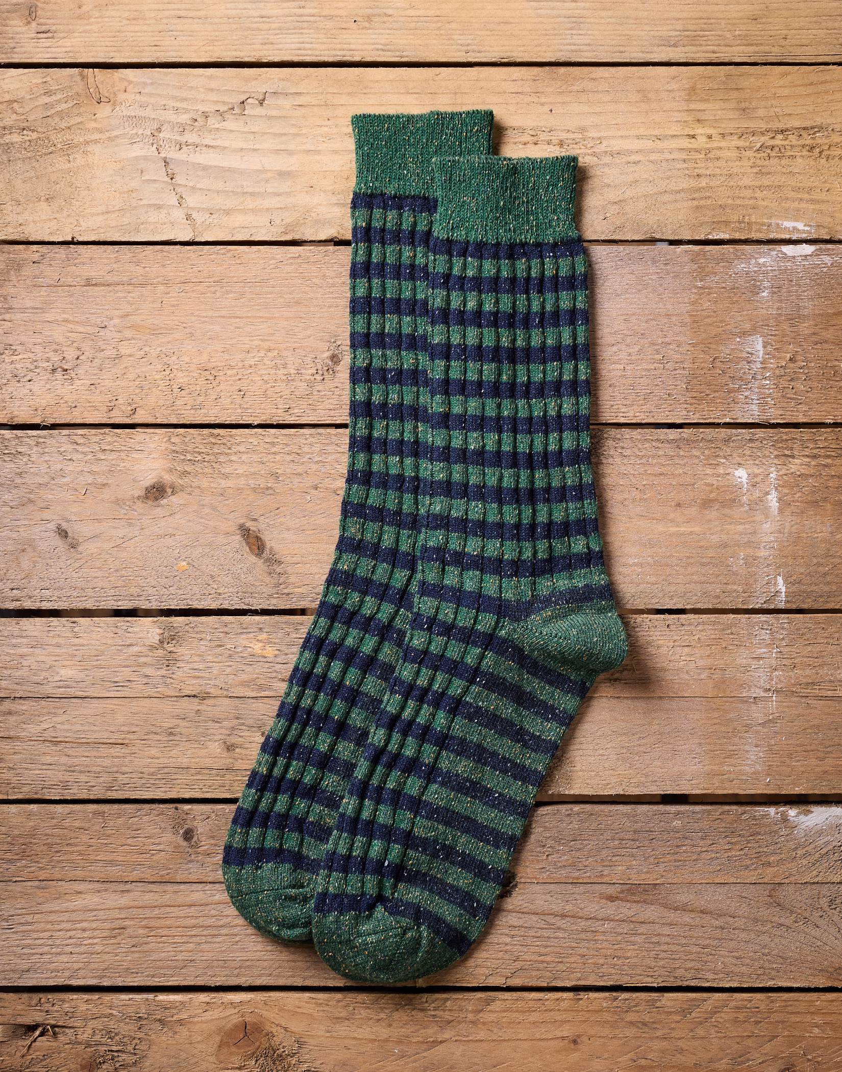 Melange Narrow Stripe Socks Green/Navy
