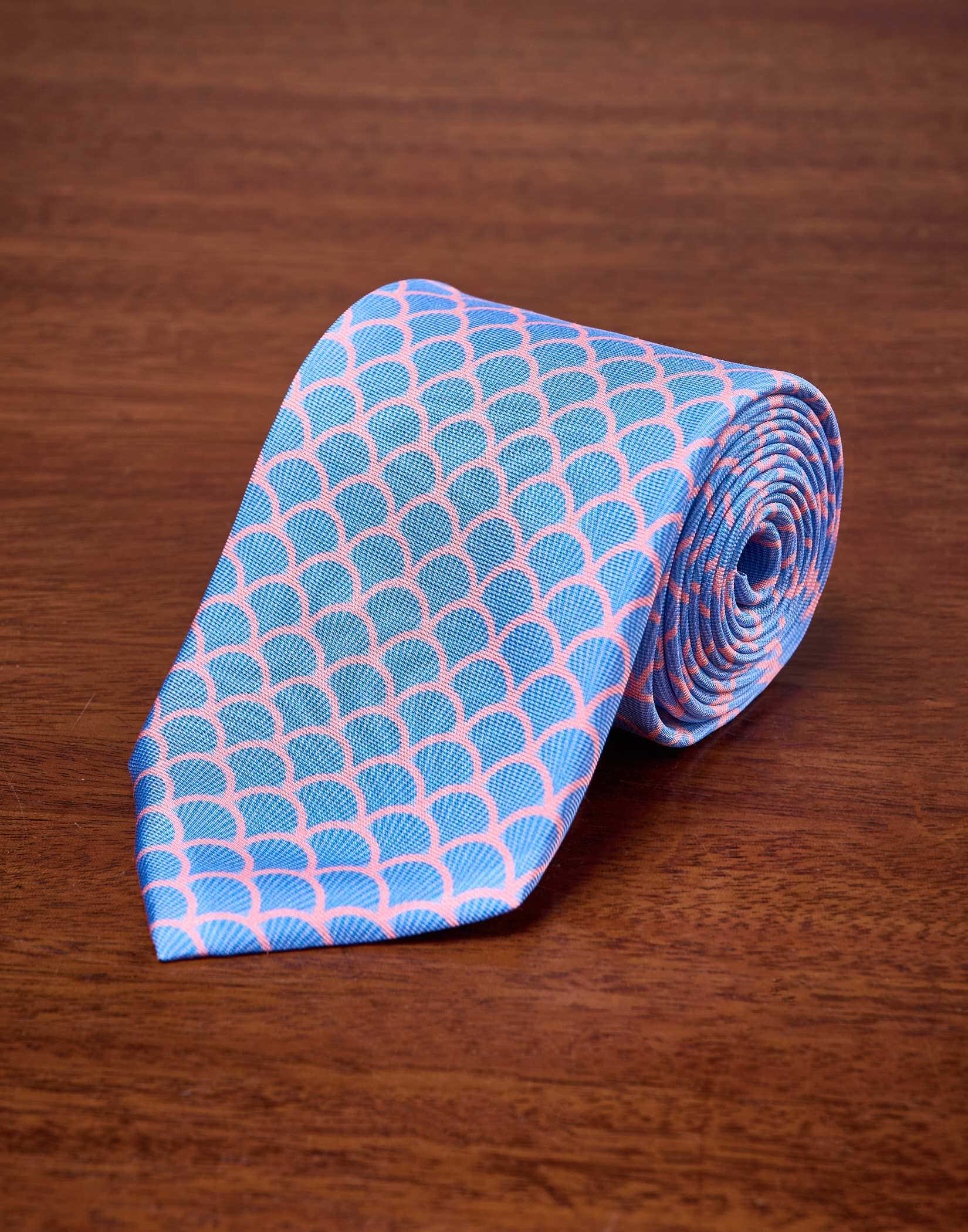 Sky/Pink Fans Printed Silk Tie