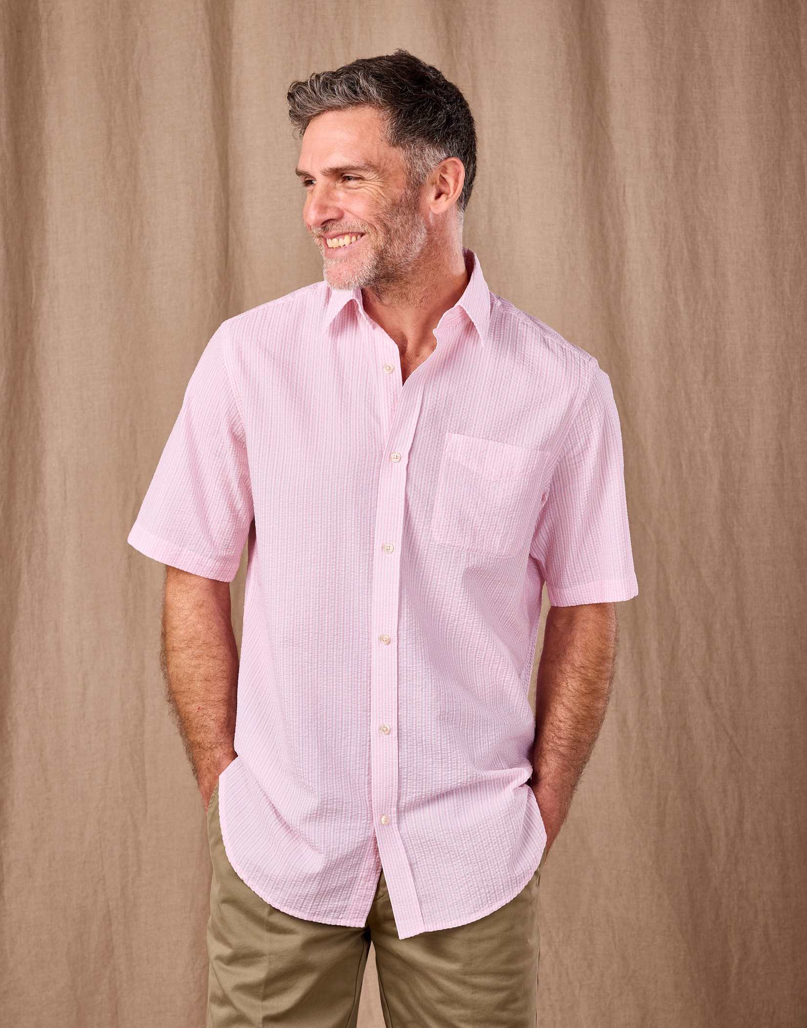 Seersucker Shirt Short Sleeve - Pink Stripe