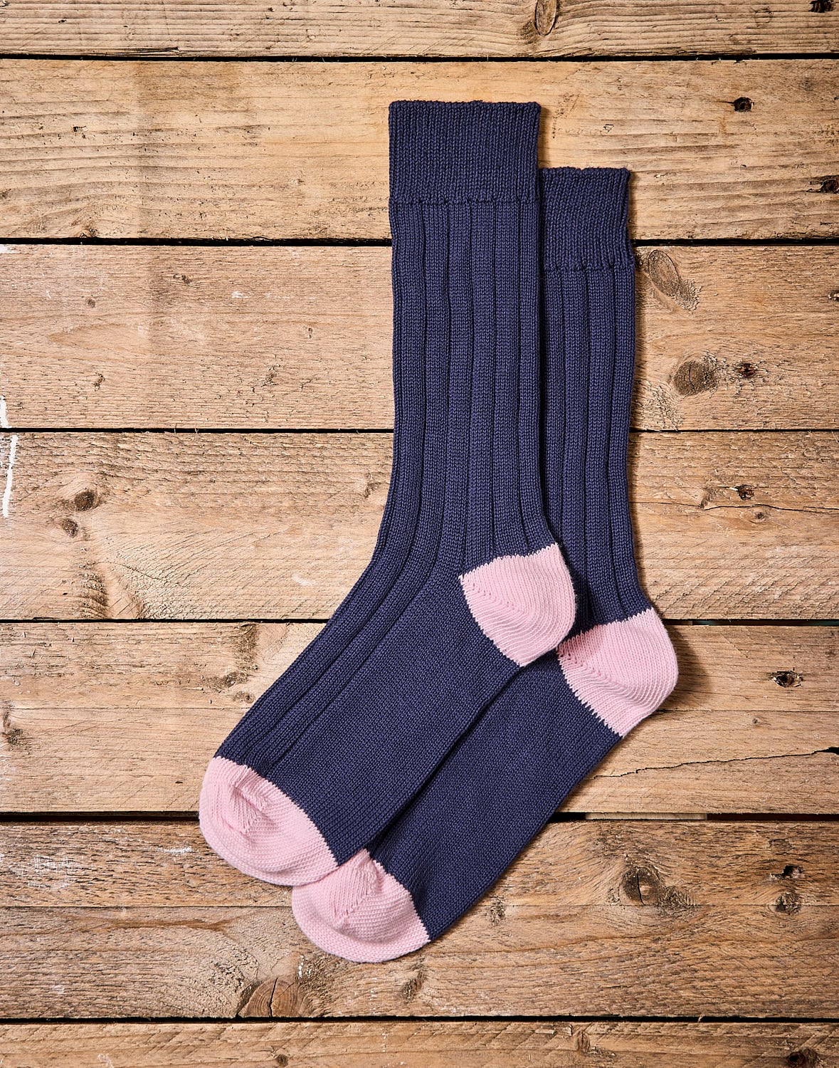 Heel & Toe Cotton Socks - Navy/Pink