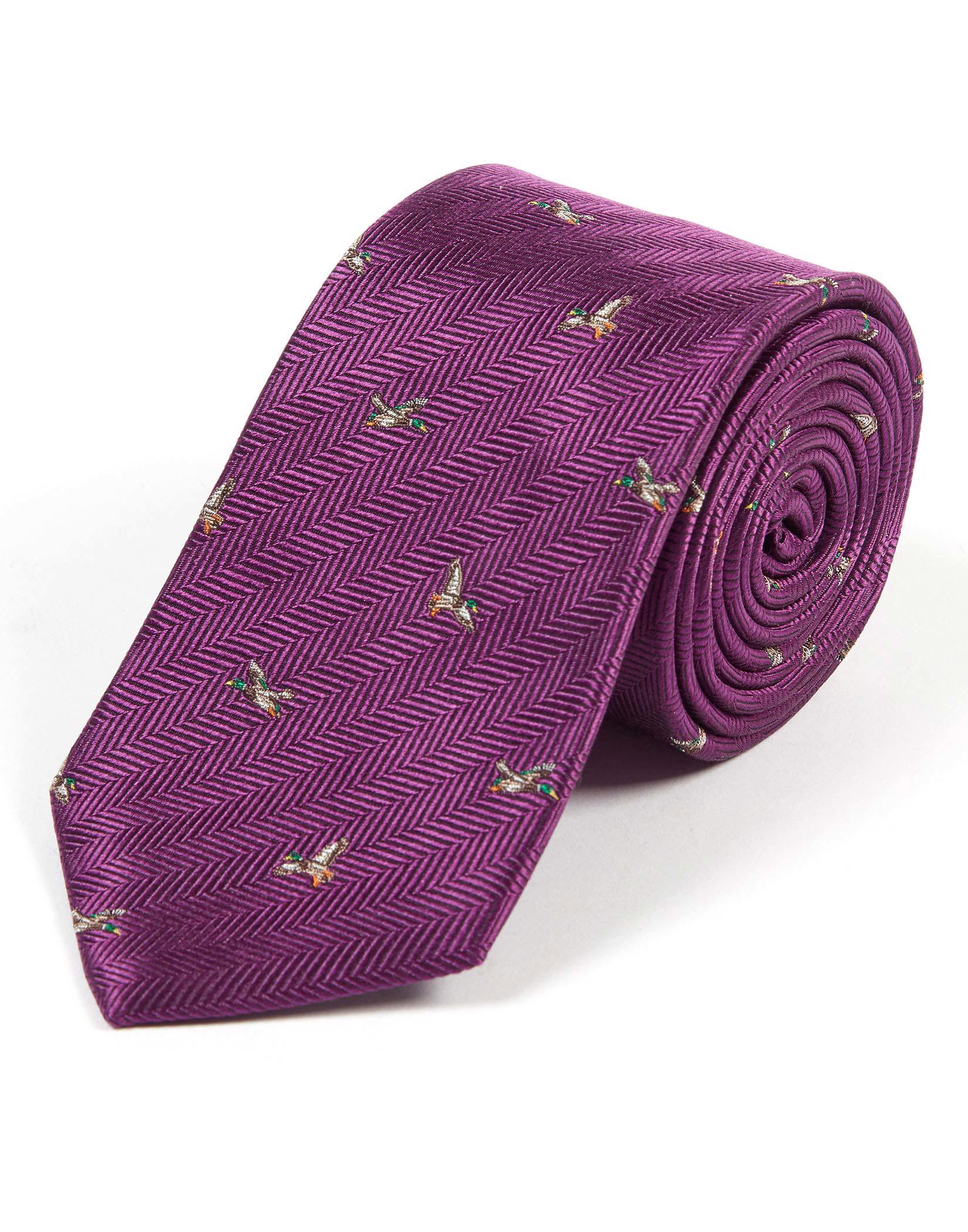 Ducks on Purple Woven Silk Tie