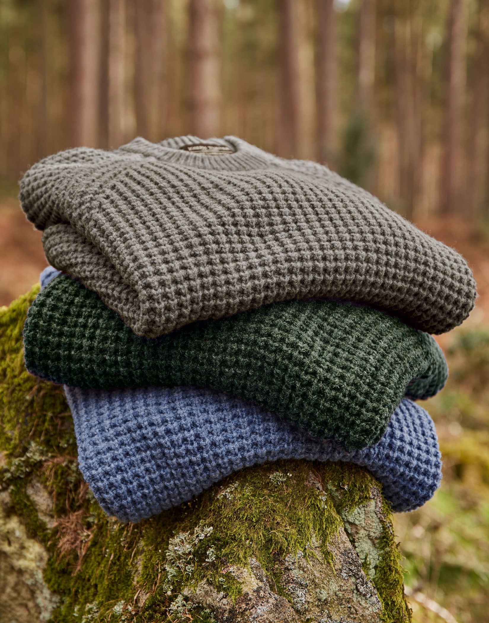 Waffle Button Neck Jumper - Dark Green