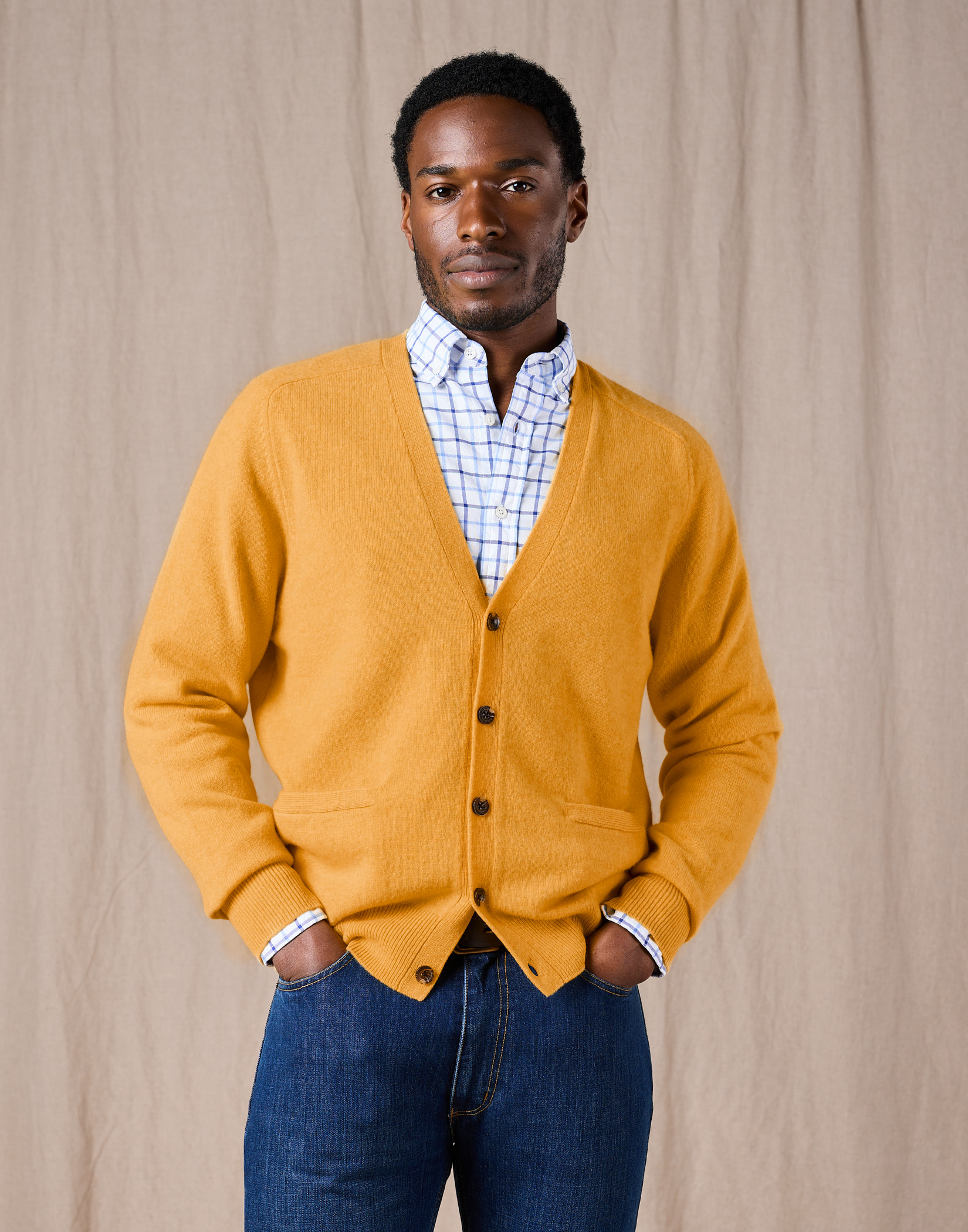 Lambswool Cardigan - Mustard | Joseph Turner