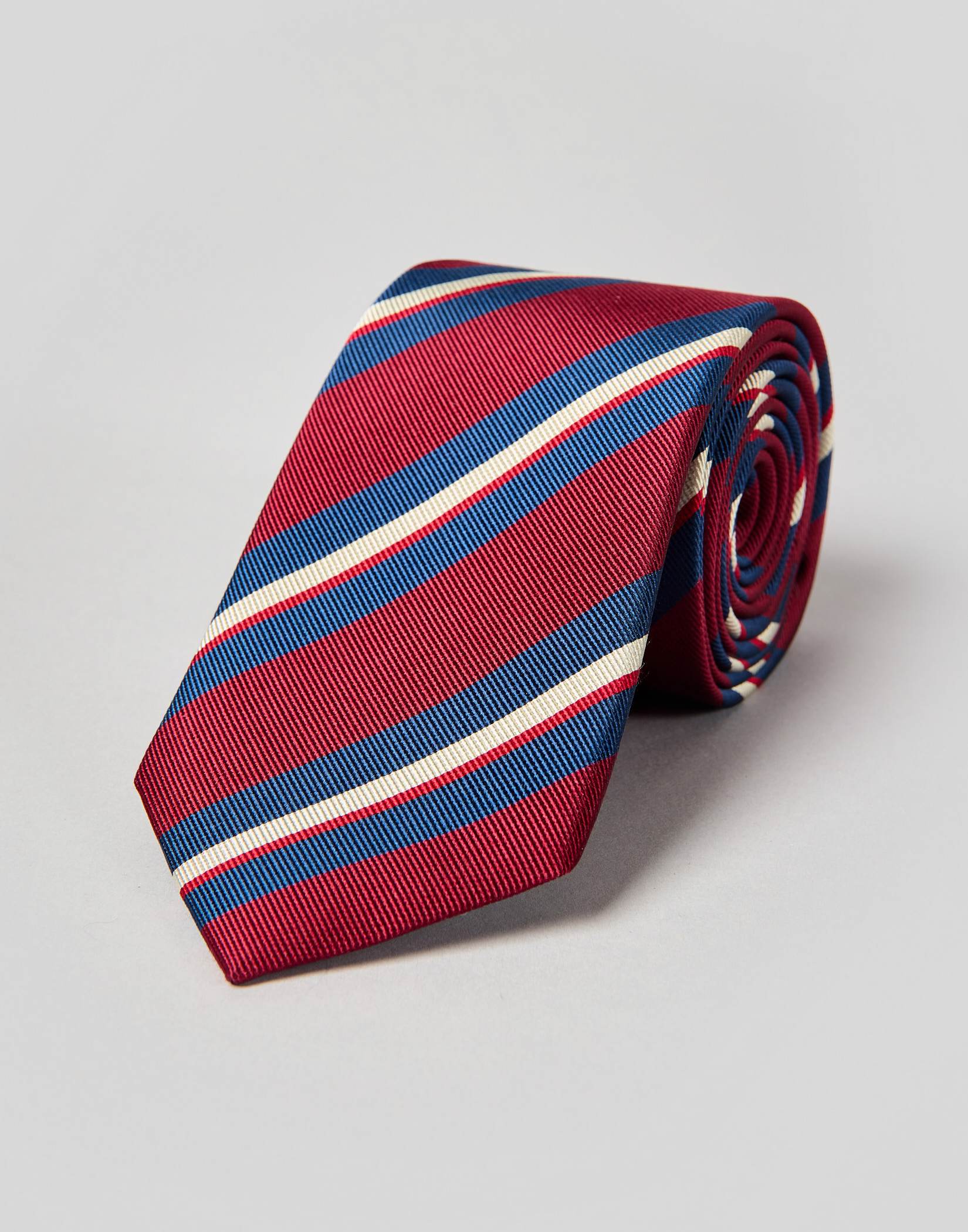 Navy/Burgundy Stripe Woven Silk Tie