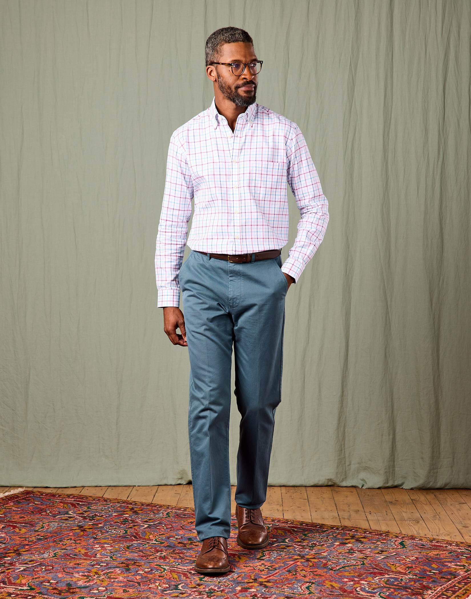 Flat Front Chinos - Petrol Blue