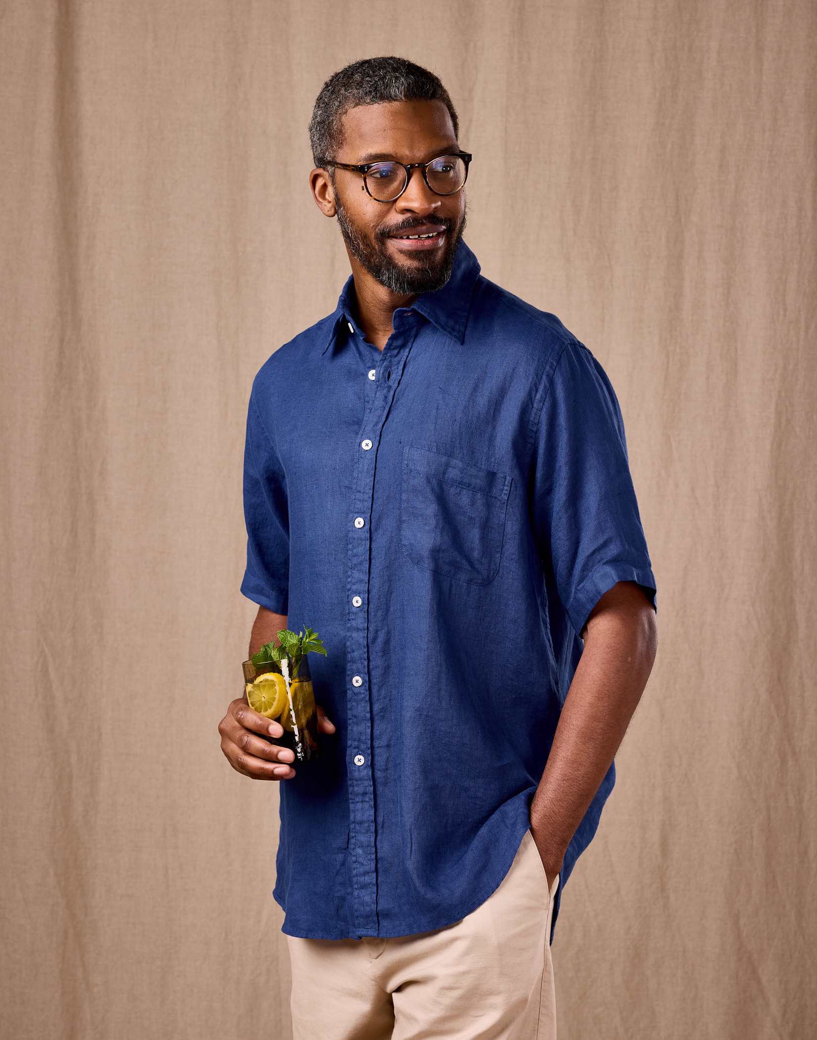 Linen Shirt Short Sleeve - Atlantic