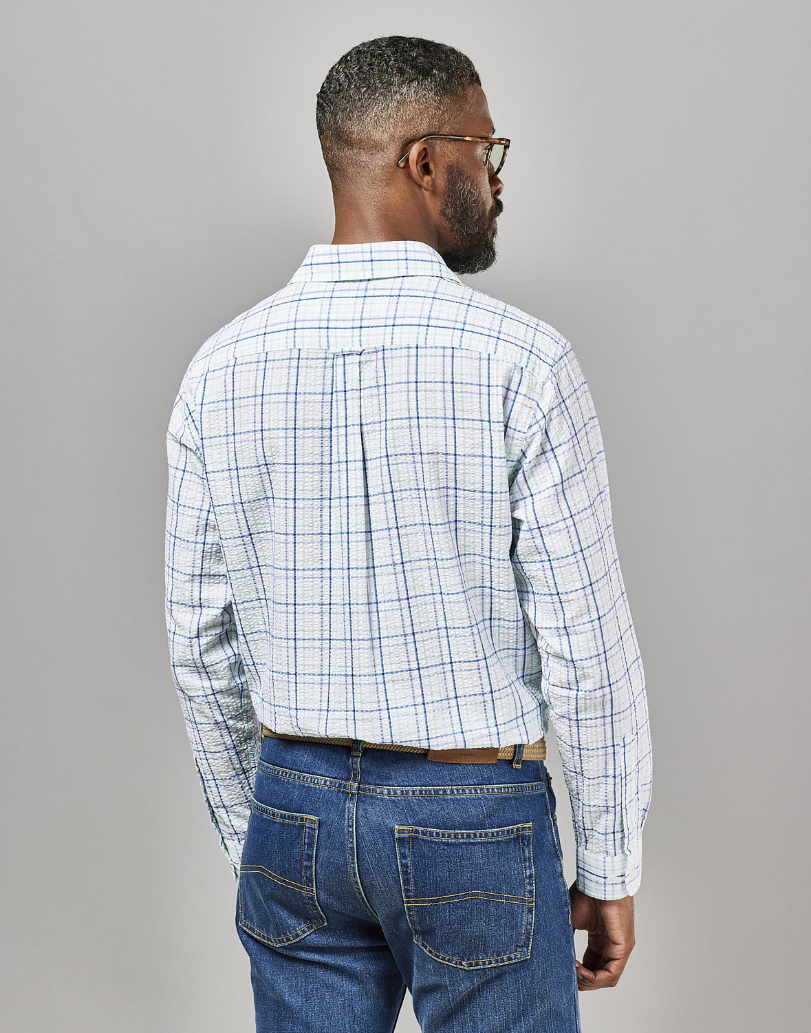Seersucker Shirt Long Sleeve Green/Blue Check
