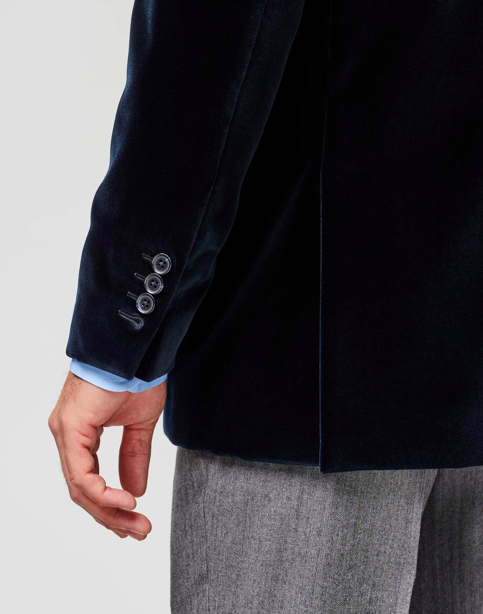 Men's Blue Velvet Slim-Fit Nehru Jacket