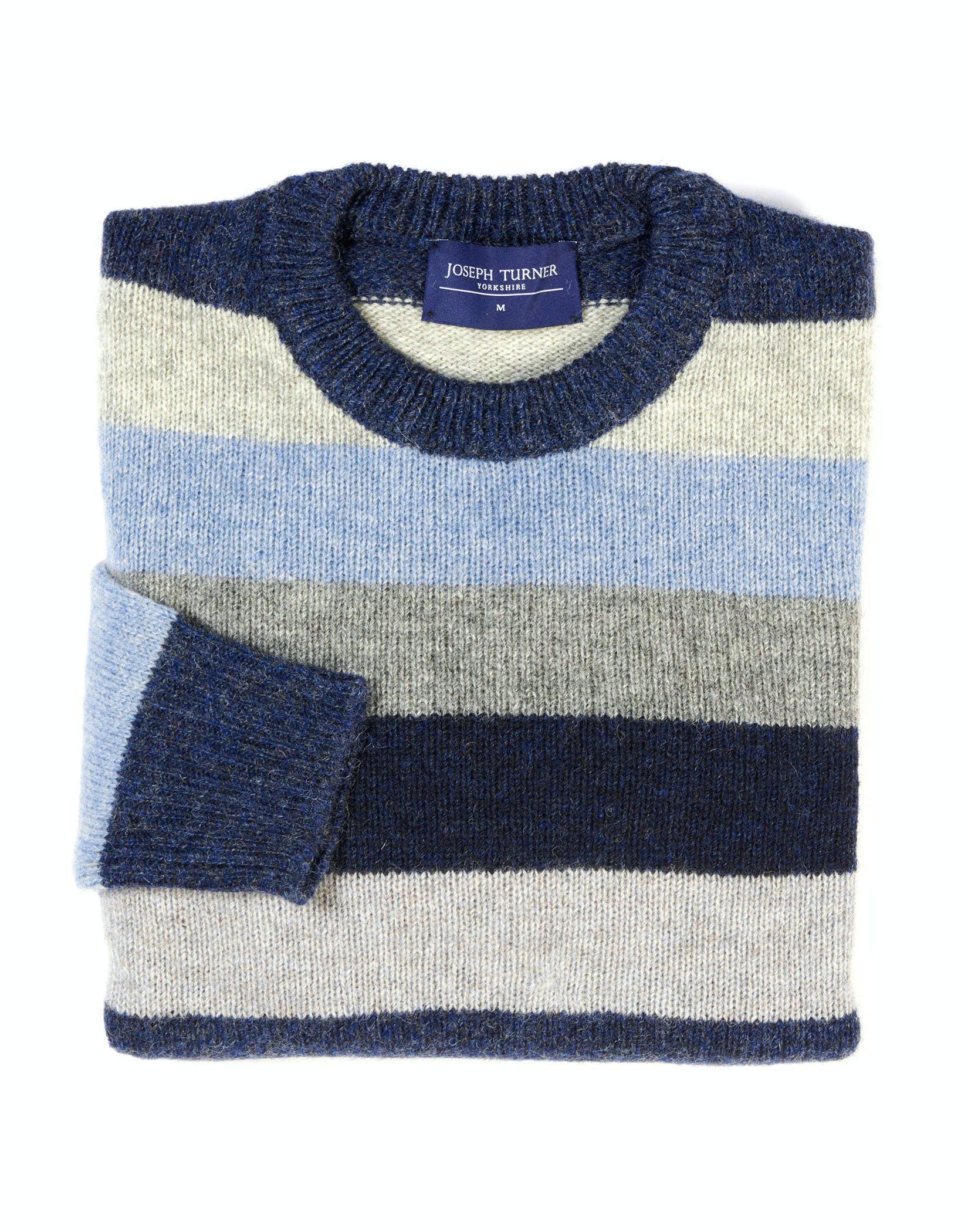 Shetland Striped Crew Neck - Blue/Grey
