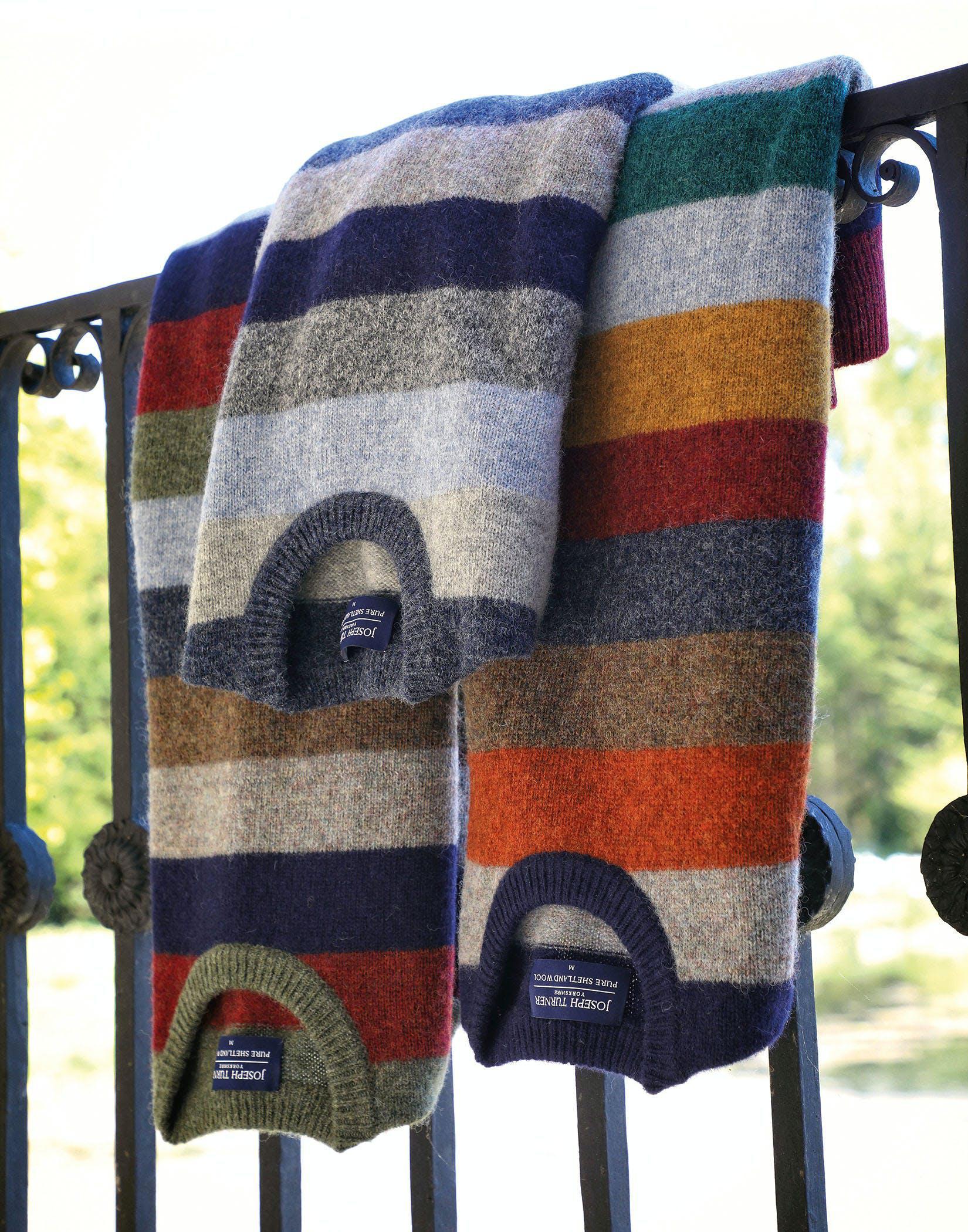 Shetland Striped Crew Neck - Blue/Grey